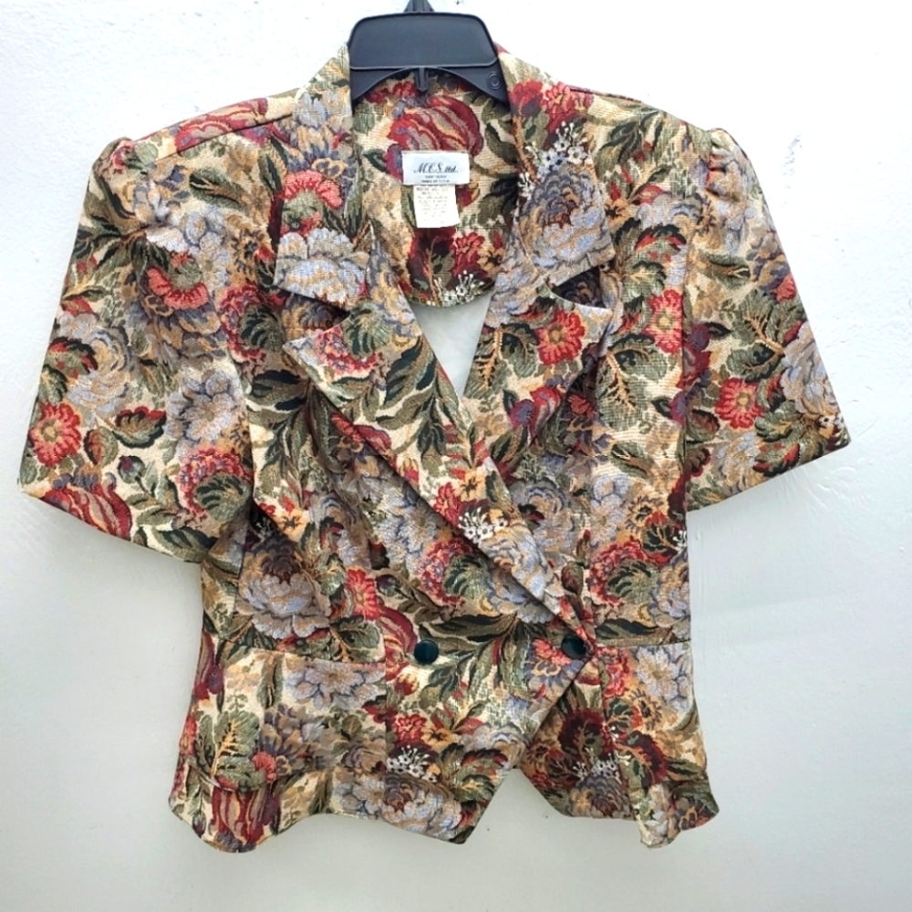 VTG Single Waist Double Breast Tapestry Blazer Grandma Chic  EUC - 16P